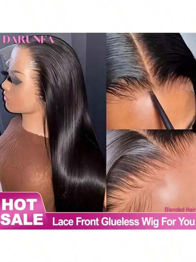 8-34 英寸黑色 200 密度无胶假发直发混合发漂白结升级蕾丝前假发预剪直发含婴儿发 13*4 无胶蕾丝闭合假发适用于女士隐形融化皮肤