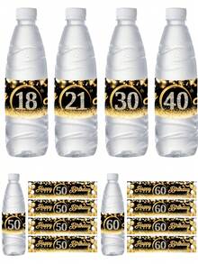 10 个黑金色 18 岁 21 岁 30 岁 40 岁 50 岁 60 岁生日瓶贴纸，带有“生日快乐”，饮料矿泉水瓶装饰贴纸，生日派对装饰用品，生日礼物，派对礼物，18 岁生日装饰，30 岁生日装饰，40 岁生日装饰，50 岁生日装饰，60 岁生日装饰