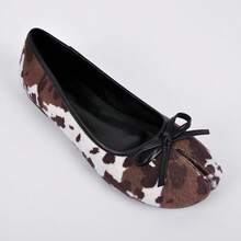 Women's Tabi Shoes Flats Split Toe Janpanese Ballet Flats Cute Black Bowknot Ballerina Shoes-2025 - Brown Cow - 查看 3