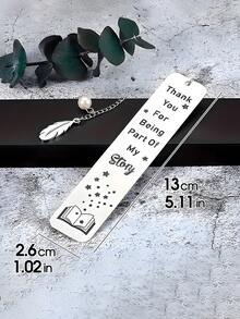 1pc Stainless Steel Inspirational Bookmark With Leaf Pendant, Gift For Teachers, Back To School, Graduation, Birthday - Multicolor - View 3