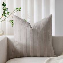 1个/2个灰色3D条纹抱枕套（不含枕芯），现代时尚柔软雪尼尔和仿亚麻混纺双色条纹舒适抱枕套，适用于家居沙发、卧室、装饰，四季皆宜。 - 灰色 - 查看 14
