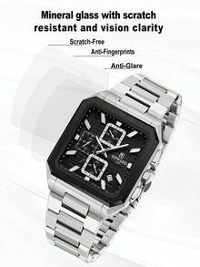 REWARD 男士石英表商务时尚计时日历夜光指针多功能男士腕表高品质礼物经典设计不锈钢表带 - 銀色 - 查看 8