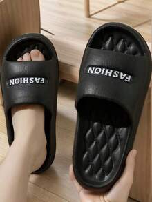 Men's Black Slippers - Fashionable Matching Multifunctional FASHION Letter Unisex Slippers, EVA Material Thick Soles, Waterproof, Non-Slip, Quick-Drying, Suitable For Indoor And Outdoor Wear, Casual Couple Slippers/House Slippers For Summer, Non-Slip For Hotel, Bathroom, Bedroom, Indoor, Outdoor, Beach, Swimming, Fashionable Style, Plus Size, Comfortable, Open-Toe Men's Sandals, Comfortable Slide Slippers Essential For Apartment, Hotel, Bedroom, Office