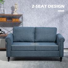 HOMCOM Vintage Loveseat, Upholstered Love Seat Furniture, Chenille-Feel Fabric 2 Seater Sofa Couch With Rolled Arms, Gourd-Shaped Rubber Wood Legs For Living Room, Dark Blue - 藏蓝色 - 查看 5
