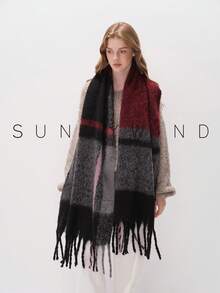 1 Stück Damen Lässiger Vielseitiger Warmer Polyester Karo Schal für Herbst/Winter - Schwarz - Übersicht 8
