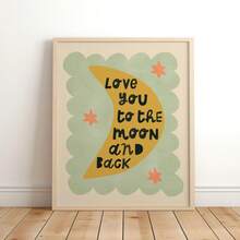 1/3 buc, Tablou de perete pe pânză, Decor de perete înrămat, Decor pentru camera copiilor, Te iubesc până la lună și înapoi, Decor de perete roz, verde, albastru, Cadou pentru bebeluși, Decor pentru creșă, Decor pentru preșcolari, Cadou de ziua de naștere, Decor de sărbători pentru copii