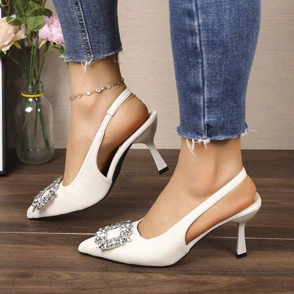 Zapatos de novia de tacón alto con punta afilada, con adornos de rhinestone, zapatos de moda para mujer