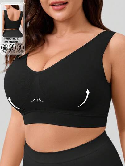1 st sömlös, trådlös lyft- och stödbehå med justerbar yoga-sömn, bekväm sportbehå i plusstorlek för kvinnor