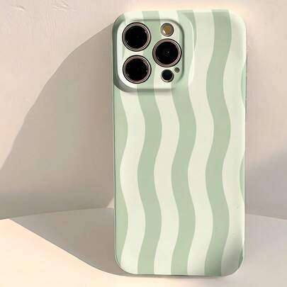 Minimalist White Striped Pattern Fashion Phone Cases 1pc Fresh Wavy Striped Pattern Perforated Glossy Filament Hard Phone Case Compatible With Samsung/ 11/12/13/14/15/16 Pro Max Spring Gift Case Birthday Anniversary Gift,International Version, Not The Domestic Version