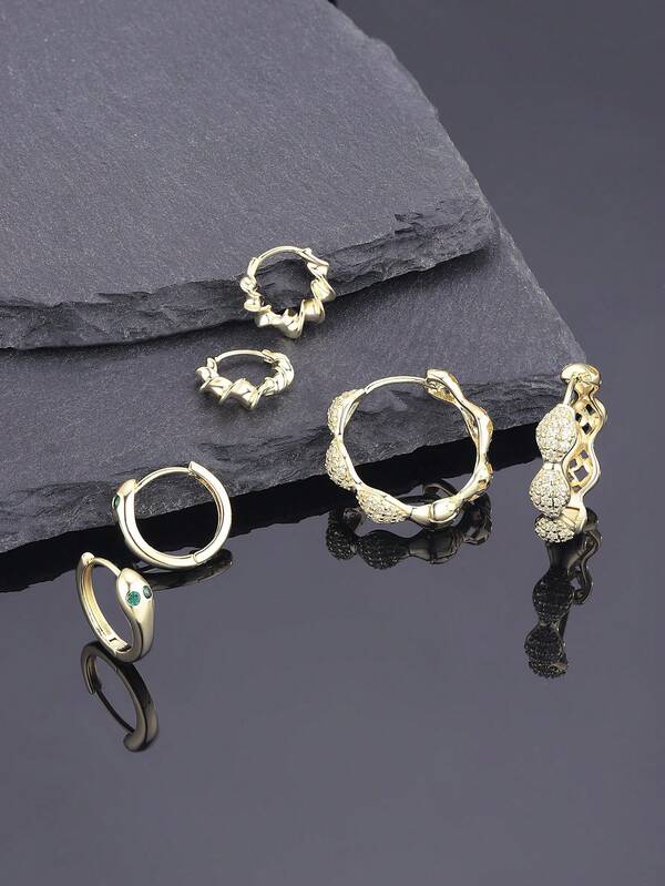 1 Pair Minimalist Fashionable Cubic Zirconia Decorated Snake/Twist Design Hoop Earrings, Unisex