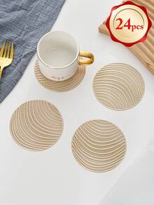 6-24pcs Gold Hollow Round PVC Coasters, Waterproof, Washable, Easy To Clean, Anti-Slip, Suitable For Dining Table, Glasses, Holidays, Weddings, Parties, Festivals - Size(3.94in Round) - View 18