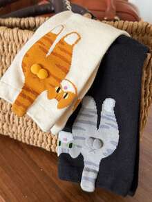 1/2 Pairs Comfortable Autumn/Winter Unisex Mid-Calf Socks, Novelty 3D Cat Egg Cute Funny Socks For Sports, Casual Wear, Basic Style - Multicolor - View 6