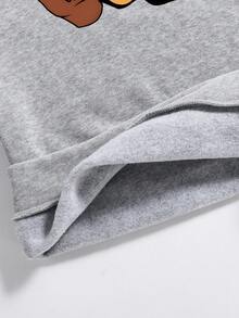 Tween Girl Cartoon Print Warm Crew Neck Sweatshirt And Pants Set - Xám - Xem 4