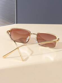 1 件女士金属方形框架时尚眼镜 - 金色 - 查看 3