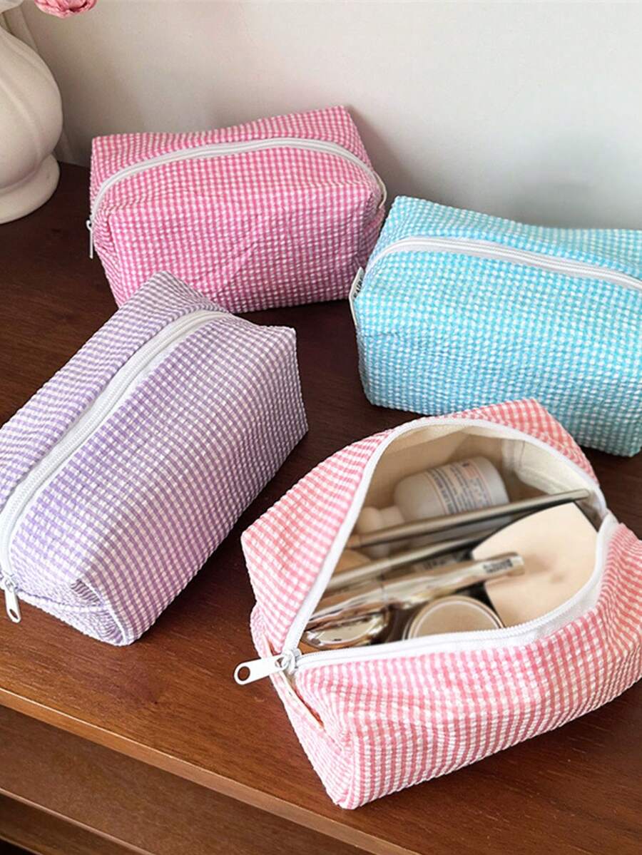 1pc Stripes Storage Bag Makeup Travel Bag Purse Organizer Toiletry Bag Handbag With Simple Style, Solid Color, Portable Makeup Bag For Outdoor Use, And Multiple Colors For You To Choose Fro
