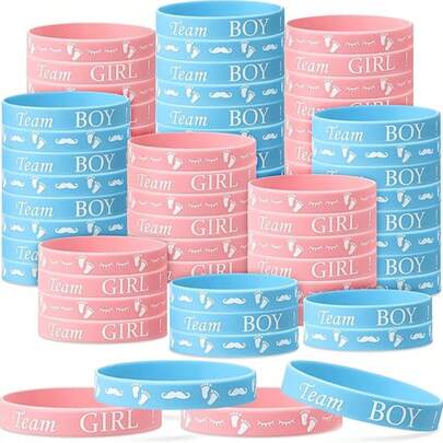 20/40pcs Gender Reveal Bracelets, Team Boy Silicone Wristbands And Team Girl Rubber Bracelets, For Gender Reveal Party, Pregnancy Announcement, Invitations, Gender Reveal Games, Balloon Box Decorations