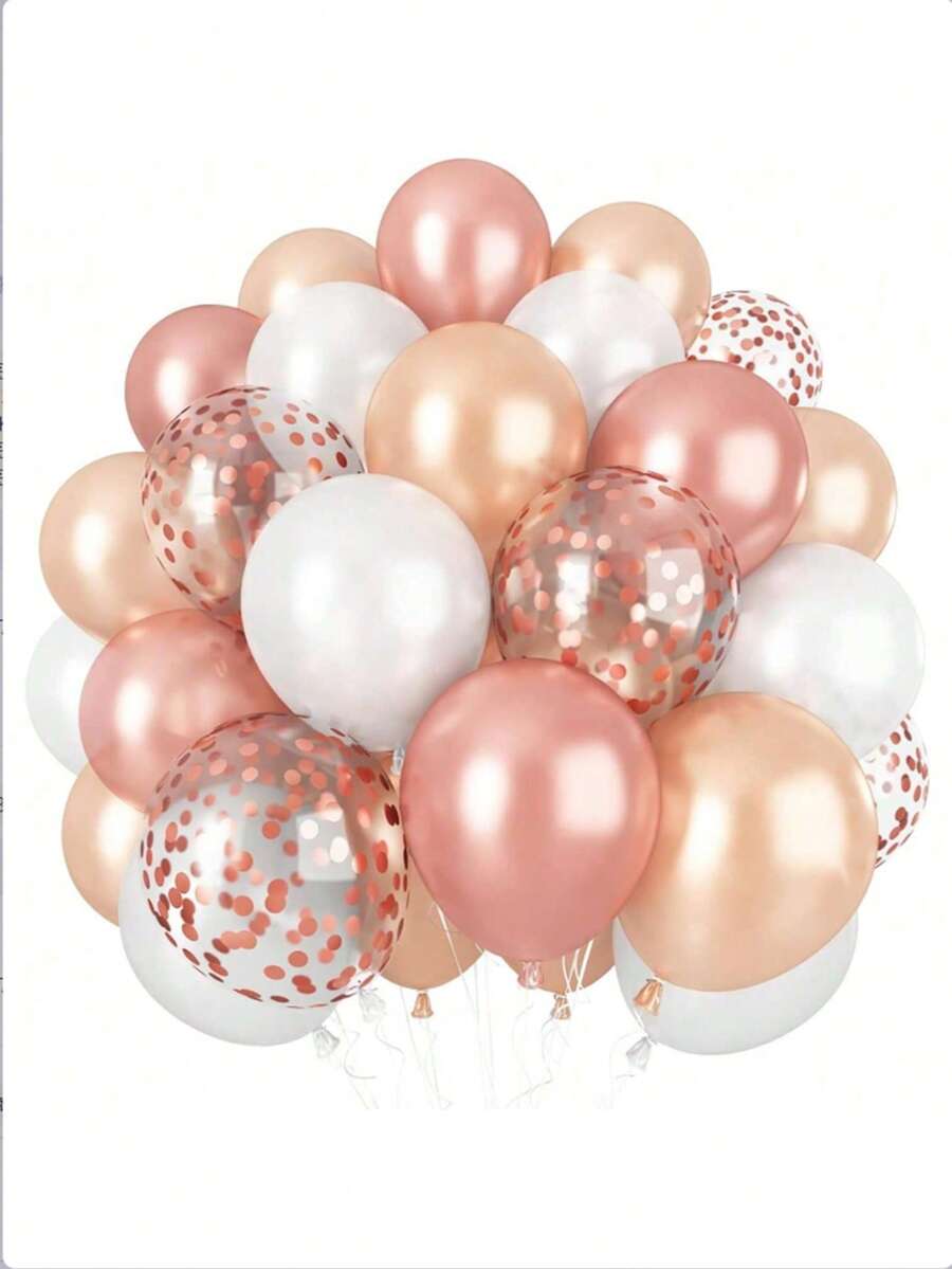 41个/套玫瑰金气球，10/12英寸玫瑰金气球，香槟白带彩纸气球，适用于婚礼、婴儿派对、女孩生日、订婚、新娘送礼会 - 彩色 - 查看 1