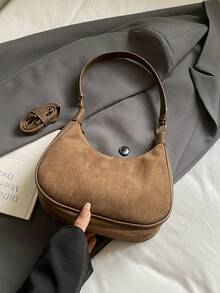 1 pièce Nouveau sac de mode décontracté de design de niche pour femmes, sac sous le bras rétro en forme de croissant, sac bandoulière polyvalent, en matériau PU, avec sangle réglable, convient pour un usage quotidien, les courses, les déplacements, le travail, l'université - Tabac - Voir 11