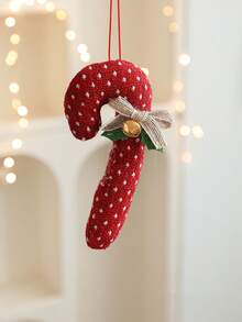 1 buc Ornamente de Crăciun în formă de baston de bomboane, material textil, cu dungi, agățat pedant cu fundă de in și clopoțel de Crăciun pentru decorarea bradului de Crăciun, sărbători, festivități de Crăciun, decorațiuni pentru camera de acasă, decorațiuni de Crăciun de iarnă