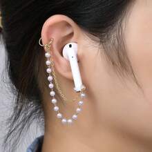 Simple Double-Layer Chain Earphone Anti-Lost Chain Ear Clip, Versatile Non-Pierced Earphone Anti-Drop Earrings, Both Fashionable Jewelry And Innovative Anti-Lost Chain Earphones, Suitable For Airpods, Fashionable And Cute Earrings, Designed For Women, Perfect Accessories For Wireless Headphones. - trắng - Xem 2