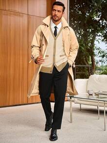 Men's Long Sleeve Button Down Knitted Cardigan Sweater With Pockets, Casual Style - 杏 - 查看 5