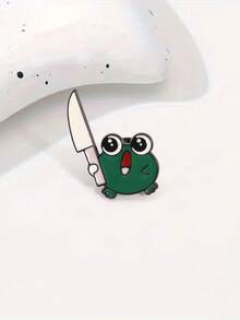 1pc Cute Cartoon Frog Holding Knife Brooch, Funny Frog Badge Decoration For Clothes, Bags, Accessories Halloween Accessories Teachers Day Jewelry Costume Accessories Bag Charms Office Accessories Christmas Gift