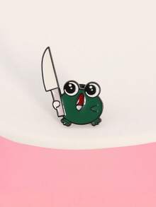 1pc Cute Cartoon Frog Holding Knife Brooch, Funny Frog Badge Decoration For Clothes, Bags, Accessories Halloween Accessories Teachers Day Jewelry Costume Accessories Bag Charms Office Accessories Christmas Gift