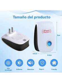 12 Piezas Repelente Ultrasónico de Plagas Amigable para Niños y Mascotas, Ahuyentador Electrónico de Plagas para Interior, Control de Plagas en Interiores para Cucarachas, Ratones, Hormigas, Repelente - Blanco - Ver 2