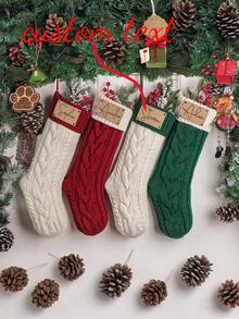1pc Personalized Family Christmas Stockings, 2025 Family Stockings With Customized Names, Leather Patch Knitted Socks, Custom Holiday Socks, Christmas Gifts - Multicolor - View 2