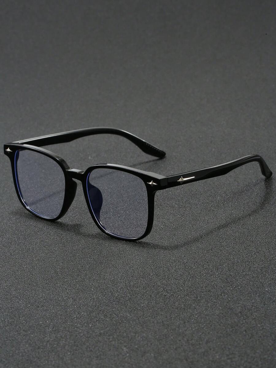 1 Pair Men's PC Square Large Frame Rivet Personalized Clear Lens Glasses, Fashionable Versatile, Suitable For Business Meetings, Fashion Outfits, Party Gatherings, Computer Office Work, Computer Gaming - Multicolor - View 1