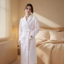 Bata de baño de franela suave y cálida para mujer, otoño/invierno, bata de dormir con cuello de chal grueso, bata de ducha esponjosa y cálida, chaqueta casual para el hogar