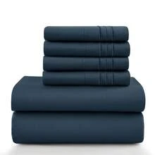 LUX DECOR 6-Piece Embroidered Bed Sheet Set – Brushed Microfiber, Deep Pocket, Lightweight & Breathable – Graduation Gifts, Home Decor, Sleep Protection For Dorms, Student Beds, Back‑To‑School Gift, Soft Bed Linens, Comfortable Sleep, Luxury Bed Set, Valentine's Day Bedroom, Spring Bedding Refresh, Guest Room Essentials, Dorm Room Bedding, Premium Bed Linens, Easy Care Sheets, Hypoallergenic Fabric, Year-Round Comfort, Master Bedroom Update, Matching Bedding Set, Hotel Quality Linens - 藏蓝色 - 查看 14