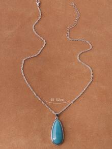 1pc Vintage Purple-Red Teardrop Pendant Necklace, Faux Stone Pendant Necklace, 5 Colors Available