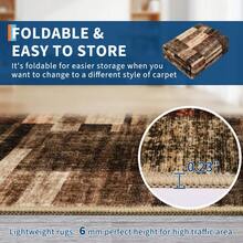 Modern Home Decor Patchwork Living Room Area Rug Stain Resistant Non Slip Hallway Runner Rug Printed Thin Low Pile Mat Throw Rug Washable Bordered Carpet Easy To Clean Soft Non Shedding Floorcover For Dinning Room Kitchen Laundry Bathroom Bedroom - 棕色 - 查看 5