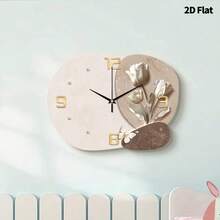 2D Flat, 1pc Modern Minimalist Flower Creativity Art Clock Mute Decorative Wall Clock, Super Quiet Quartz Movement, No Ticking Sound, Suitable For Bedroom Decor, Dining Room Living Room Office Sofa Background Wall Decor, Home Decor