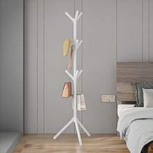 1pc White 9-Hook Floor Standing Coat Rack, Minimalist Single Rod Bedroom Clothes Hanger - No Installation Required, Sturdy Household Clothing/Hat/Bag/Towel Hooks With 360° Rotating Hooks, Free-Standing Coat Rack, Size: 62.3*19.69in, Daily Balanced Garment Hanging - Multicolor - View 6