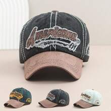 1pc Embroidered Suede Baseball Cap, Distressed Vintage Look Sun Hat