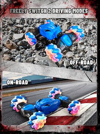 1pc Remote Control Car, Children's Stunt RC Car, Suitable For 6-12 Years Old, 2.4GHz 4WD Remote Control Bi-Directional Off-Road Vehicle Toy, 360° Flip Drifting Off-Road Truck, All-Terrain Transformable Truck With Lights & Music, Suitable For Boys & Girls Birthday/Christmas Gift, Blue