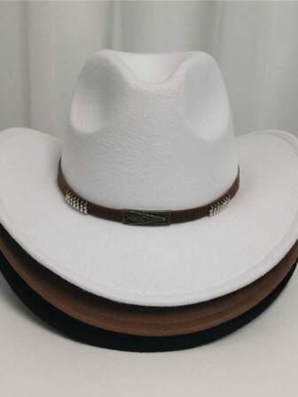 1 Piece Of Unisex Western Cowboy Felt Hat, With Braided And Brass Detachable Accessories - Multiple Color Options, Machine Washable, Suitable For Outdoor, Parties, British Style, Gifting, Party Accessories, A Versatile And Fashionable Hat