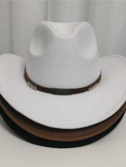 1 bucăți de pălărie unisex din pâslă Western Cowboy, cu accesorii detașabile împletite și din alamă - opțiuni multiple de culoare, lavabilă la mașină, potrivită pentru exterior, petreceri, stil britanic, cadouri, accesorii de petrecere, o pălărie versatilă și la modă