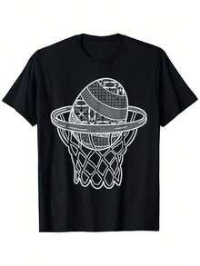 Camiseta gráfica de baloncesto de Pascua para hombres y mujeres - Diseño divertido de huevo de Pascua en canasta - Camiseta de algodón pesado de 180gsm - Camiseta negra con impresión blanca - Tallas S-- Ropa deportiva para de Pascua - Regalo perfecto de Pascua para fanáticos del baloncesto Ropa Casual. Diseño Juguetón. Tela duradera - Negro - Ver 1