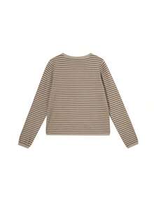 女士随机条纹针织开衫外套，新款小众上衣，薄款圆领长袖毛衣 - 卡其色 - 查看 4