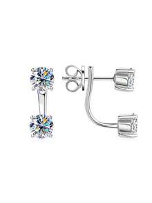 2 piezas Conjunto de joyas de plata de ley 925 con minimalista y elegante diseño, con 2 quilates de moissanita, adecuado para uso diario, fiestas, trabajo, San Valentín, Día de la Madre, boda, aniversario, cumpleaños, regalo nupcial para mujeres