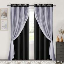 DWCN 2pcs Layered Curtains For Living Room Blackout And Sheer Curtains Grommet Top Window Curtains With Sheer Overlay For Bedroom - 黑色 - 查看 7