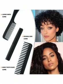 黑色沙龙造型梳 10支装碳纤维卷翘梳 手工挑染发梳 碳纤维分叉梳 造型梳 女士发梳