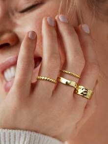 Milacolato Stackable Chunky Gold Rings For Women Non Tarnish Dainty 14K Gold Plated Stacking Thumb Rings Set  Gold Wedding Band Ring Size 5-11 - Multicolor - View 7