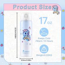 Official Tokidoki Unicorno Water Bottle, Cartoon Vacuum Reusable Insulated Stainless Steel 16.9oz Cup Thermoses With Locking Cover Leak-Proof - Màu xanh lam - Xem 2