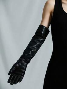 50厘米女士时尚多色保暖PU皮长手套，适合新娘、婚礼表演、角色扮演、情人节等场合，秋冬季 - A - 查看 11