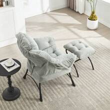 Lazy Chair With Ottoman, Modern Lounge Accent Chair With Armrests And A Side Pocket, Leisure Upholstered Sofa Chair Reading Chair With Footrest For Small Space, Corner Chair-Light Green - 預設 - 查看 3