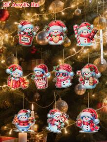 10Pcs Christmas Snowman Acrylic Pendant, Merry Christmas Hanging Ornament Christmas Tree Decoration Pendant, Xmas Decor, Christmas Decorations For Home, Christmas Party Favors, Xmas Party Supplies, Wall Decor, Door Decor, Room Decor, Window Decor, Winter Decorations, Ideal Christmas Gifts, New Year Party Decor